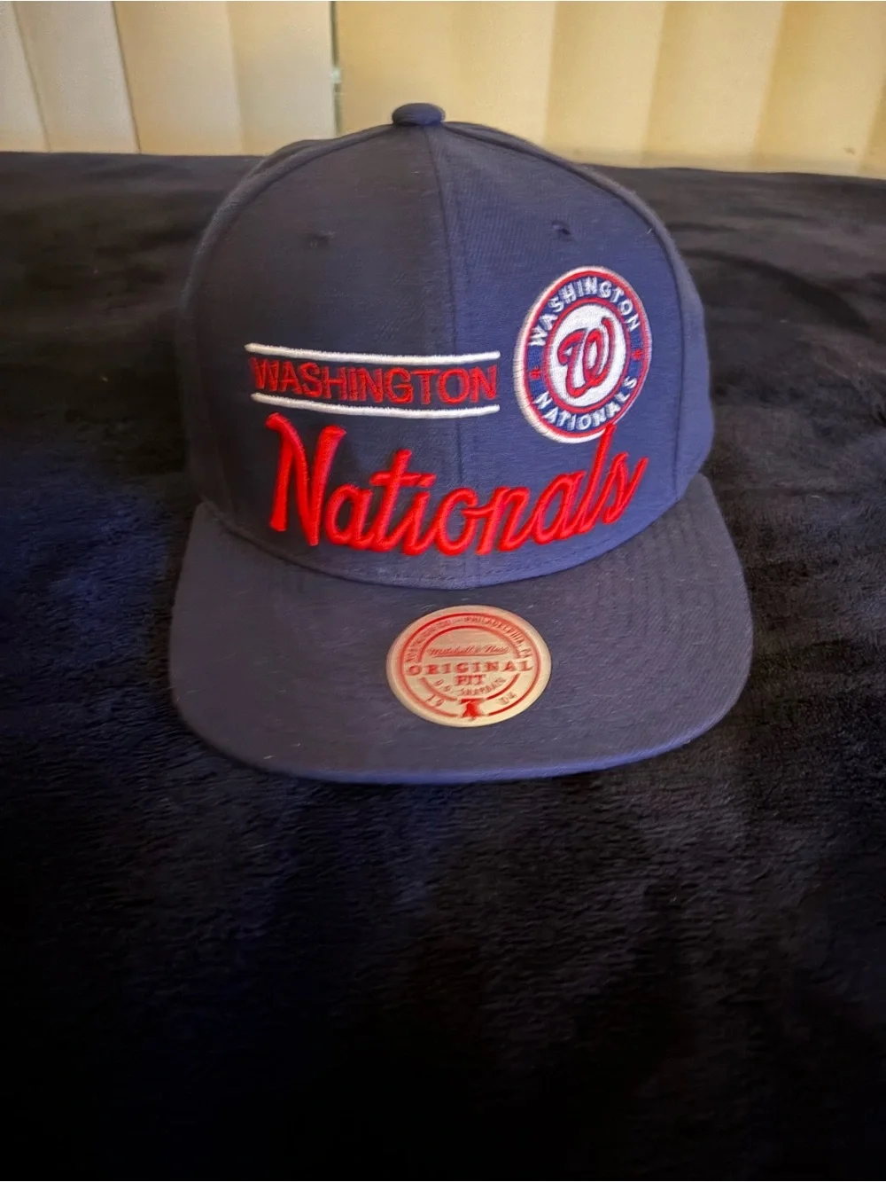Mitchell & Ness Navy and Green Snapback Hat with Red Accent
